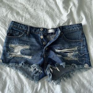 Low Rise Frayed Denim Shorts